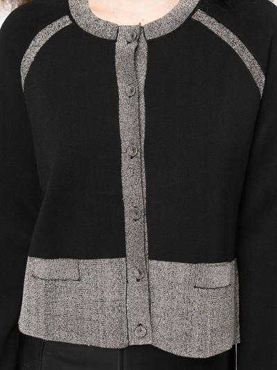 Shop Paule Ka Metallic-threaded Two-tone Cardigan In Black