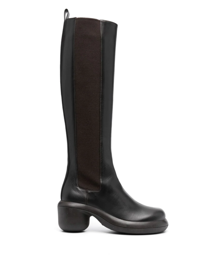 Shop Jil Sander Leather Knee-high Chelsea Boots In Brown