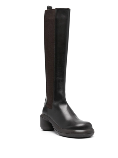 Shop Jil Sander Leather Knee-high Chelsea Boots In Brown