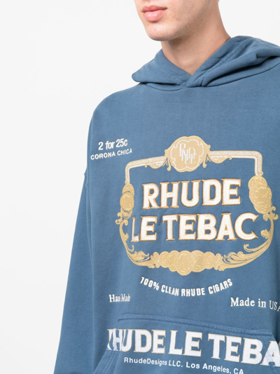 Shop Rhude Logo-print Pullover Hoodie In Blue