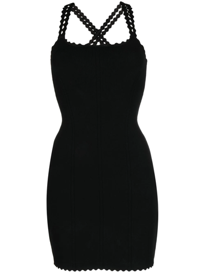 Shop Victoria Beckham Scalloped Cross-strap Mini Dress In Black