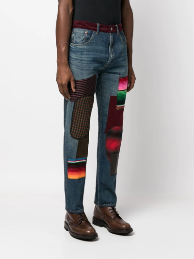 Shop Junya Watanabe Patchwork-design Slim-cut Jeans In Blue