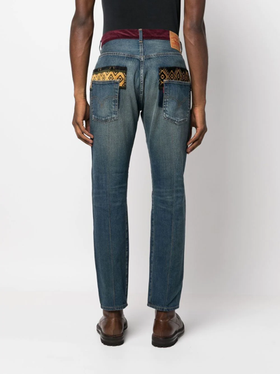 Shop Junya Watanabe Patchwork-design Slim-cut Jeans In Blue