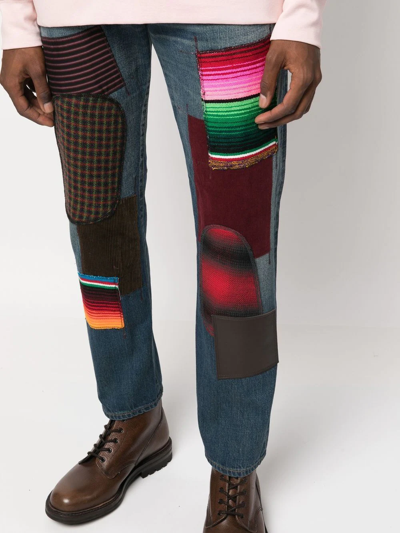 Junya Watanabe Patchwork-design Slim-cut Jeans In Blue