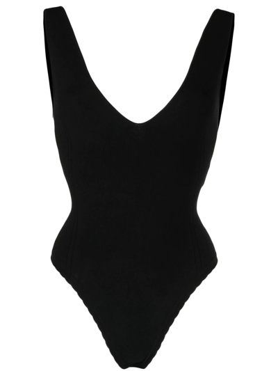Shop Victoria Beckham Scalloped V-neck Bodysuit In Black