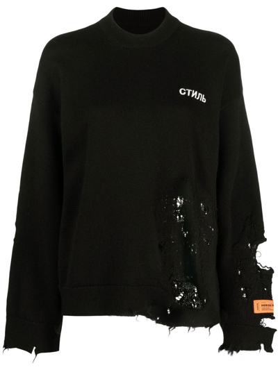 Shop Heron Preston Virgin-wool Ripped Jumper In Black