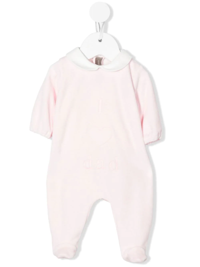 Shop Little Bear Slogan Embroidered Pouch-back Bodysuit In Pink