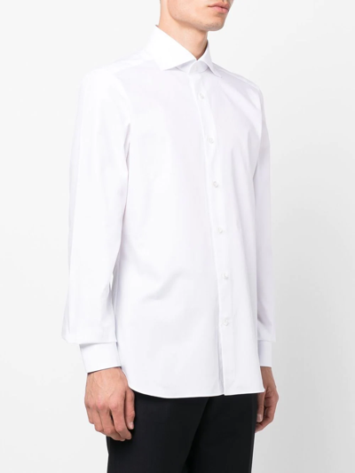 Zegna Micro Striped Trecapi Tailored Fit Long Sleeve Shirt In White