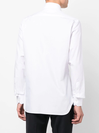 Zegna Micro Striped Trecapi Tailored Fit Long Sleeve Shirt In White
