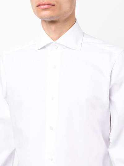 Zegna Micro Striped Trecapi Tailored Fit Long Sleeve Shirt In White