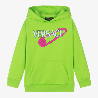 Shop Versace Girls Green Cotton Logo Hoodie