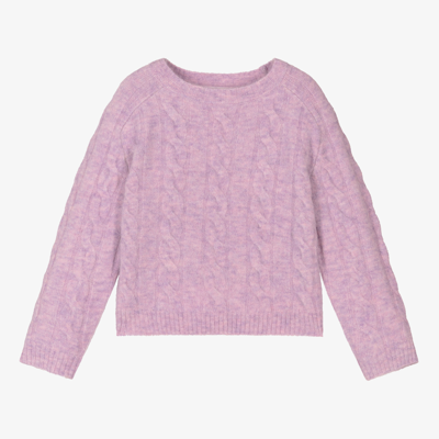 Shop Bonpoint Girls Lilac Cable Knit Sweater In Purple