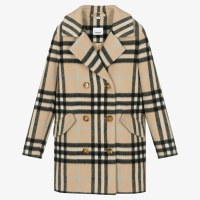 Shop Burberry Teen Girls Beige Check Coat