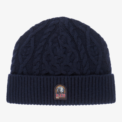 Shop Parajumpers Navy Blue Knitted Wool Hat
