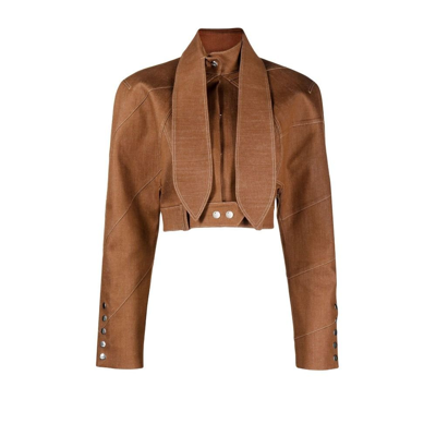Shop Aleksandre Akhalkatsishvili Brown Cropped Denim Jacket