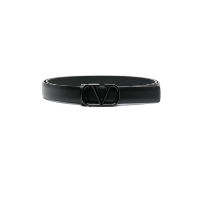 Shop Valentino Black Vlogo Signature Leather Belt