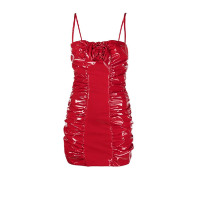 Shop Blumarine Red Rose Detail Patent Mini Dress