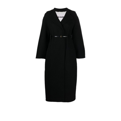 Shop Jil Sander Belted Virgin Wool Coat - Women's - Cotton/viscose/virgin Wool/ovine Leather (top Grain) In Black