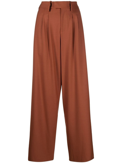 Shop Federica Tosi Wide-leg Tailored Trousers In Brown