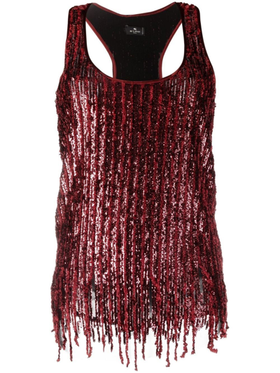 Shop Etro Tank Top With Sequins In Red