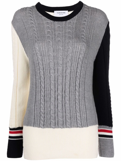 Shop Thom Browne Sweater With Patchwork Design In Grey