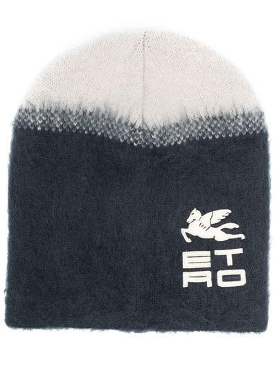 Shop Etro Logo-print Virgin-wool Hat In Blue