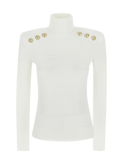 Shop Balmain Knitted Pullover With Gold- Tone Buttons In White
