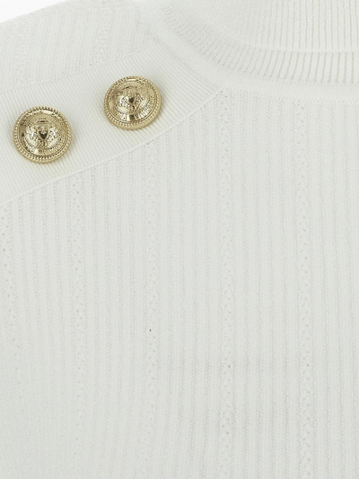 Shop Balmain Knitted Pullover With Gold- Tone Buttons In White