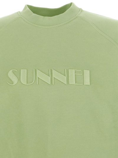 Shop Sunnei Logo Embroidery Sweatshirt In Green
