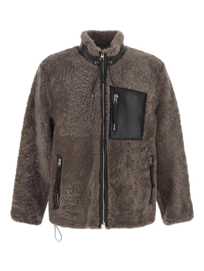 Shop Loewe Shearling Jacket In Grey