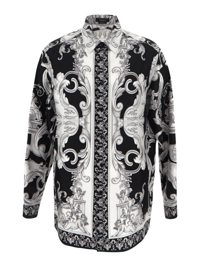 Shop Versace Silver Baroque Shirt In Black