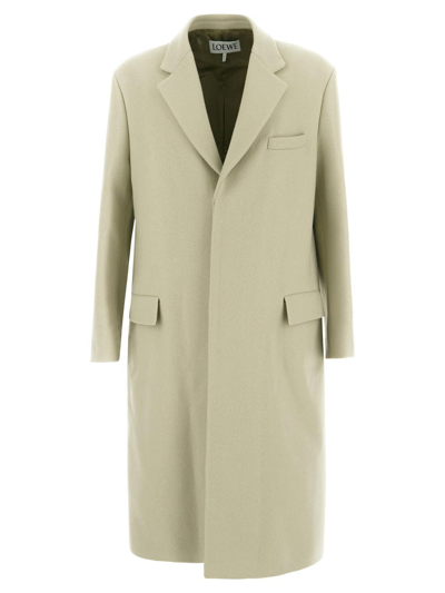 Tailored Wool-blend Twill Overcoat In Beige