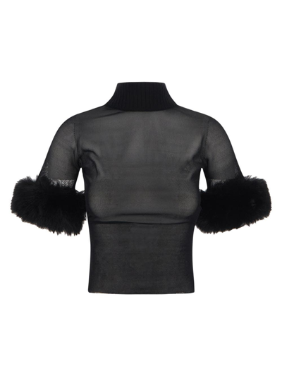 Shop Saint Laurent Sheer Faux Fur Shirt In Black