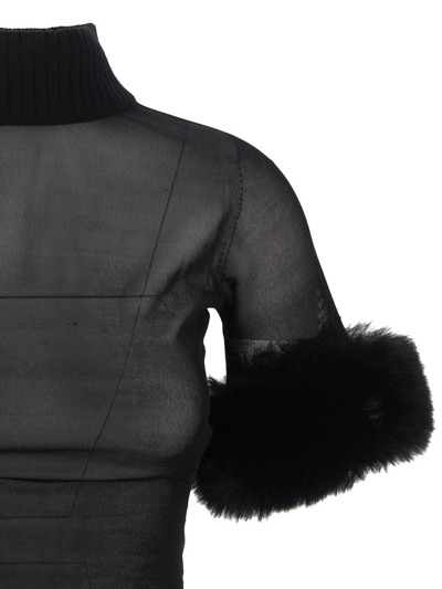 Shop Saint Laurent Sheer Faux Fur Shirt In Black