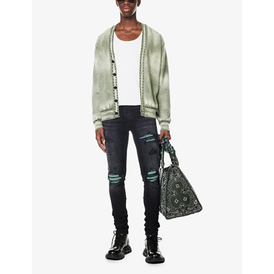 Shop Amiri Sprayed Relaxed-fit Cashmere Cardigan In Military Green