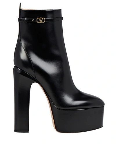 Shop Valentino Tan-go 155 Leather Platform Ankle Boots In Black