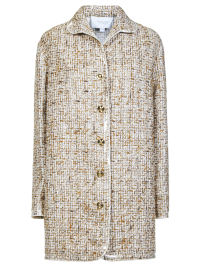 Giambattista Valli Gold-toned Button Tweed Single-breasted Coat In Ivory