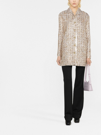 Giambattista Valli Gold-toned Button Tweed Single-breasted Coat In Ivory