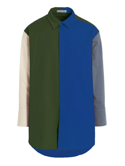 Shop Jw Anderson Embroidered Logo Colorblock Shirt In Multicolor