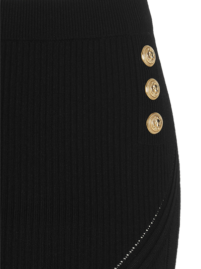 Shop Balmain Gold Button Ribbed Skirt In Black