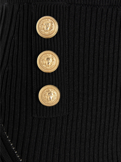 Shop Balmain Gold Button Ribbed Skirt In Black