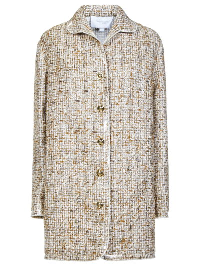 Giambattista Valli Gold-toned Button Tweed Single-breasted Coat In Ivory
