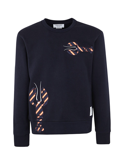 Shop Thom Browne Sweatshirt W/ Rep Stripe Lobster Applique Embroidery In Loopback In Navy