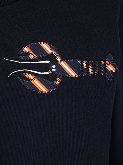 Shop Thom Browne Sweatshirt W/ Rep Stripe Lobster Applique Embroidery In Loopback In Navy