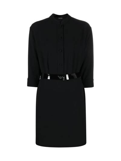 Shop Emporio Armani Long Sleeve Dress With Buttons In Black