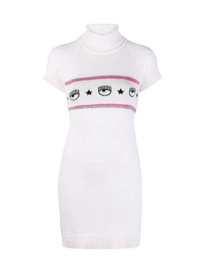 Shop Chiara Ferragni Maxilogo Short Sleeve Mini Dress In White