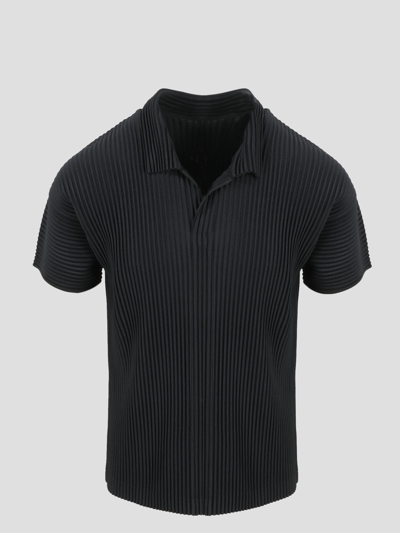 Shop Issey Miyake Pleated Polo In Black