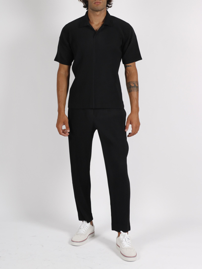 Shop Issey Miyake Pleated Polo In Black