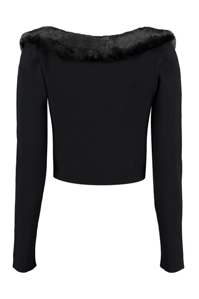 Shop Blumarine Faux Fur Collar Cardigan In Black