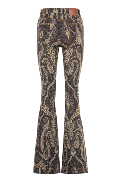 Shop Etro Printed Flared Jeans In Multicolor